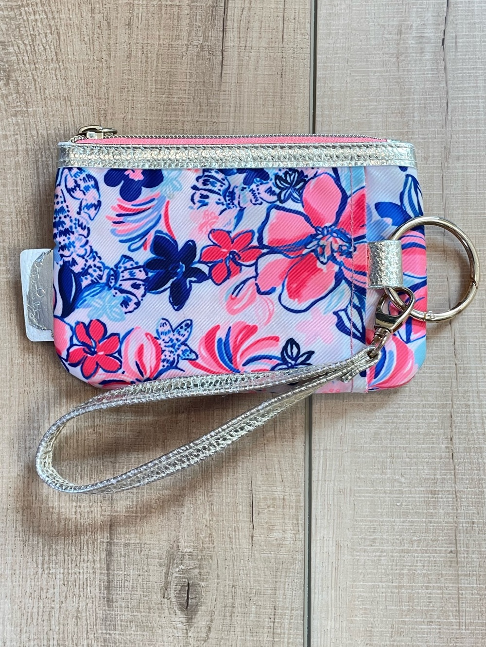 Lilly Pulitzer Zip Top Wallet Wristlet “Party Like A Lobstar” in pink/navy